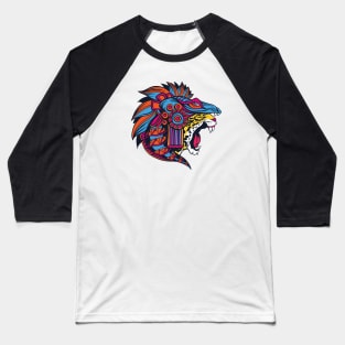 Huichol Aztec Jaguar Head Baseball T-Shirt